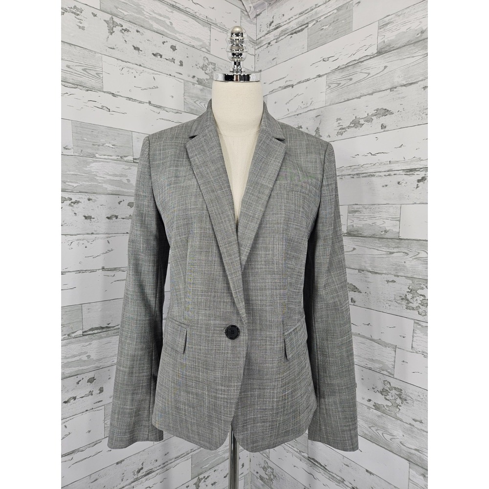Ann Taylor Womens Gray Textured Single Button Blazer Jacket Size 6 Office Wear